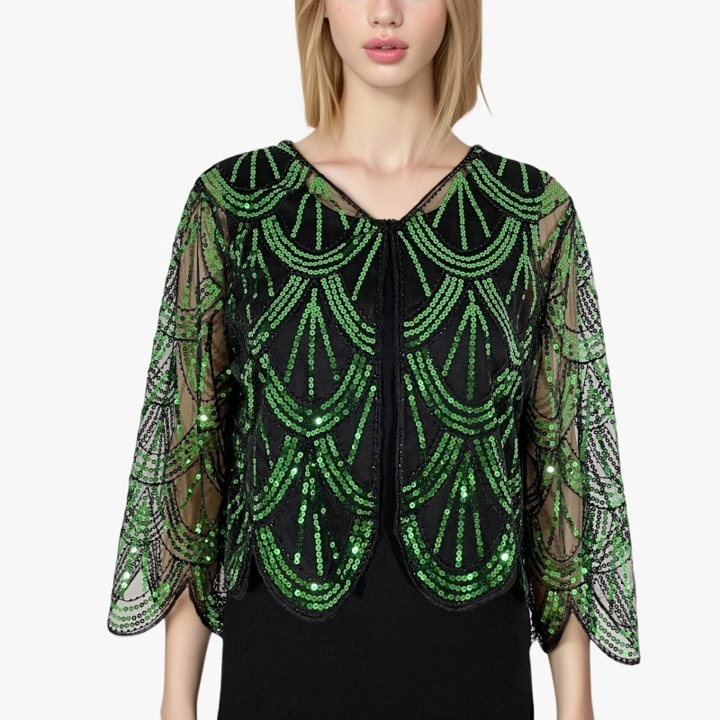 Cardigan scurt cu paiete pentru femei, tricot simplu, model în dungi, material poliester, broderie decorativă