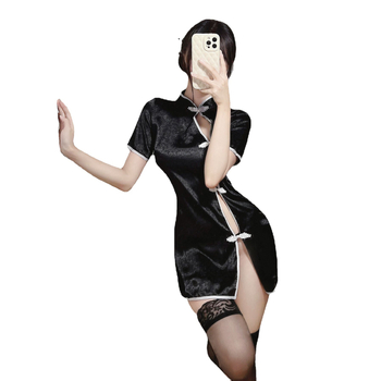 Cheongsam-stílusú női fehérnemű készlet szerepjátékhoz, poliészter anyag, 80–90% poliészter tartalom