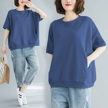 Tricou damă cu croială lejeră, mâneci scurte, guler rotund, amestec poliester