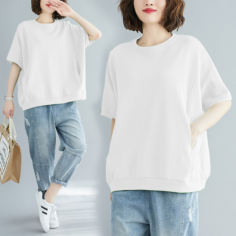 Tricou damă cu croială lejeră, mâneci scurte, guler rotund, amestec poliester