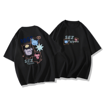 Tricou larg pentru femei, oversize, cu mâneci scurte, imprimeu anime, material Milk Silk (70–80% poliester, 20–30% spandex), guler rotund.