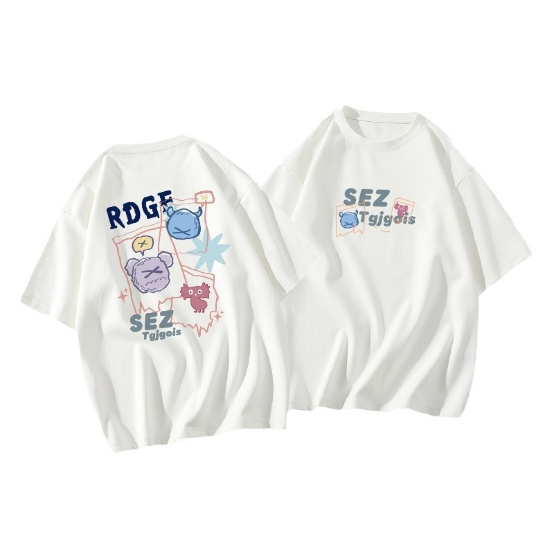 Tricou larg pentru femei, oversize, cu mâneci scurte, imprimeu anime, material Milk Silk (70–80% poliester, 20–30% spandex), guler rotund.
