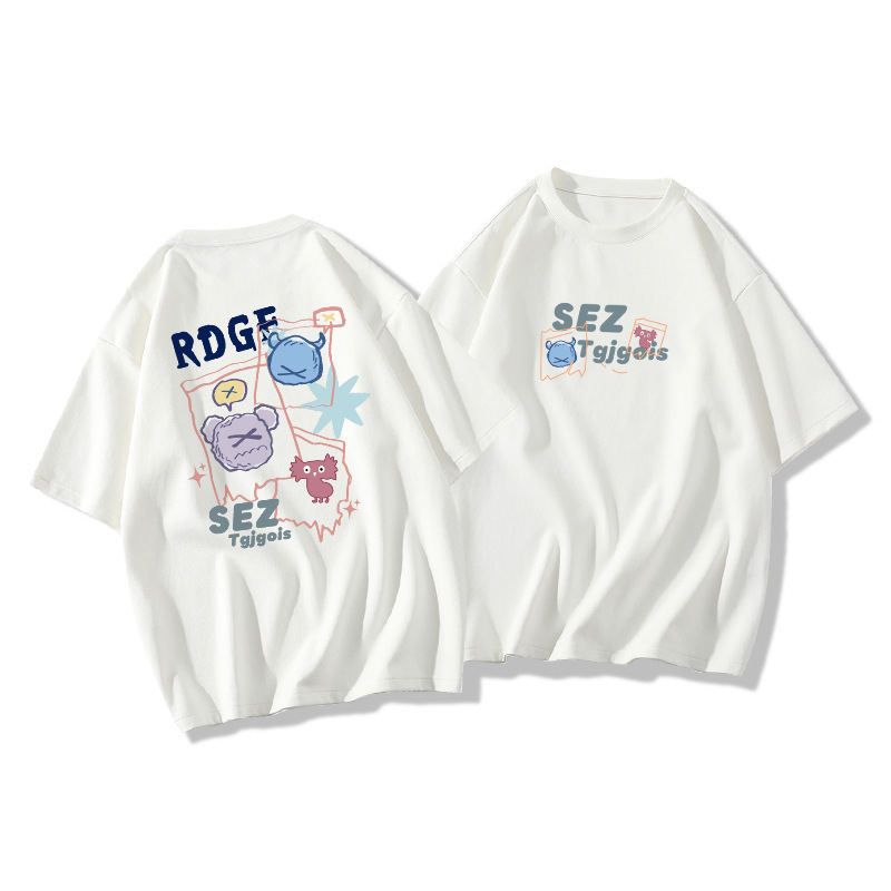 Tricou larg pentru femei, oversize, cu mâneci scurte, imprimeu anime, material Milk Silk (70–80% poliester, 20–30% spandex), guler rotund.