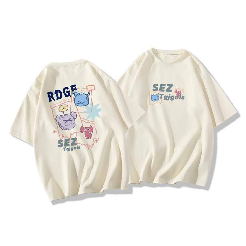 Tricou larg pentru femei, oversize, cu mâneci scurte, imprimeu anime, material Milk Silk (70–80% poliester, 20–30% spandex), guler rotund.
