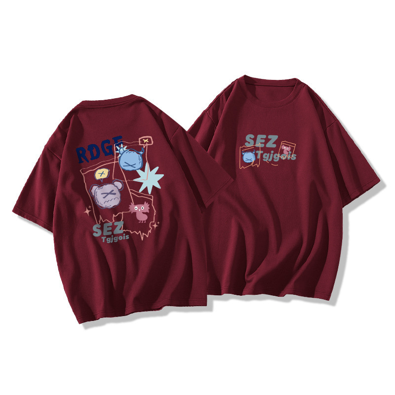 Tricou larg pentru femei, oversize, cu mâneci scurte, imprimeu anime, material Milk Silk (70–80% poliester, 20–30% spandex), guler rotund.
