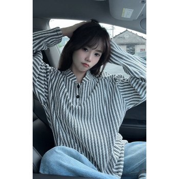 Μακρυμάνικη μπλούζα-T shirt με μοτίβο ψαριού-κόκκαλο, λαιμό τύπου Χένρι, επένδυση φλίς, ύφασμα Chenille, 100% πολυεστέρας