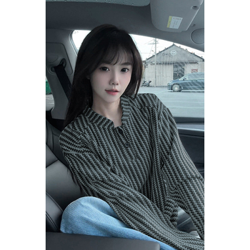 Μακρυμάνικη μπλούζα-T shirt με μοτίβο ψαριού-κόκκαλο, λαιμό τύπου Χένρι, επένδυση φλίς, ύφασμα Chenille, 100% πολυεστέρας