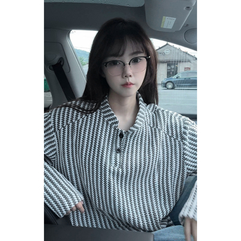 Μακρυμάνικη μπλούζα-T shirt με μοτίβο ψαριού-κόκκαλο, λαιμό τύπου Χένρι, επένδυση φλίς, ύφασμα Chenille, 100% πολυεστέρας