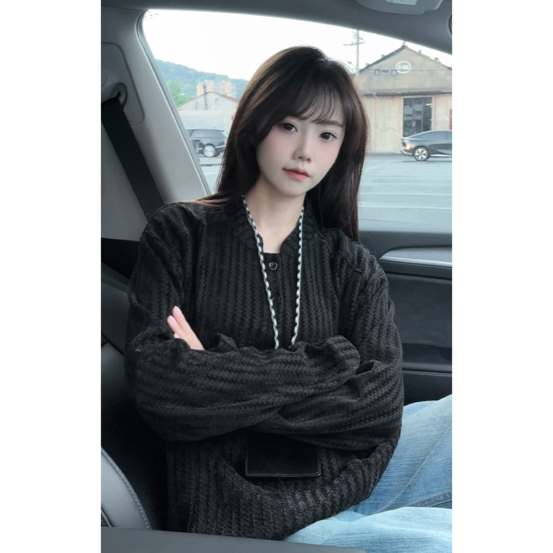 Μακρυμάνικη μπλούζα-T shirt με μοτίβο ψαριού-κόκκαλο, λαιμό τύπου Χένρι, επένδυση φλίς, ύφασμα Chenille, 100% πολυεστέρας