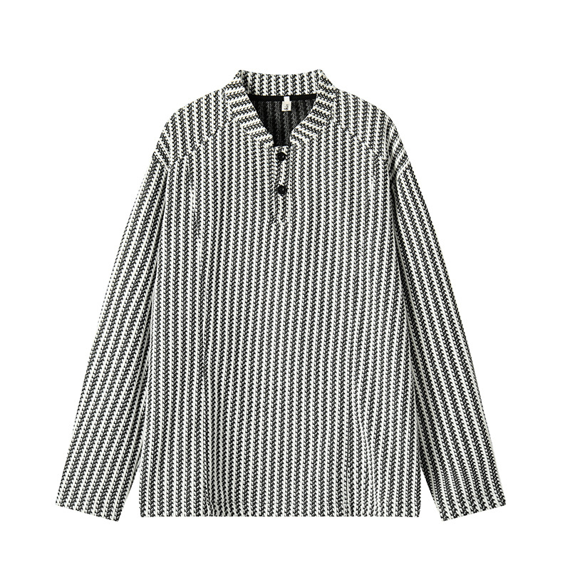 Μακρυμάνικη μπλούζα-T shirt με μοτίβο ψαριού-κόκκαλο, λαιμό τύπου Χένρι, επένδυση φλίς, ύφασμα Chenille, 100% πολυεστέρας