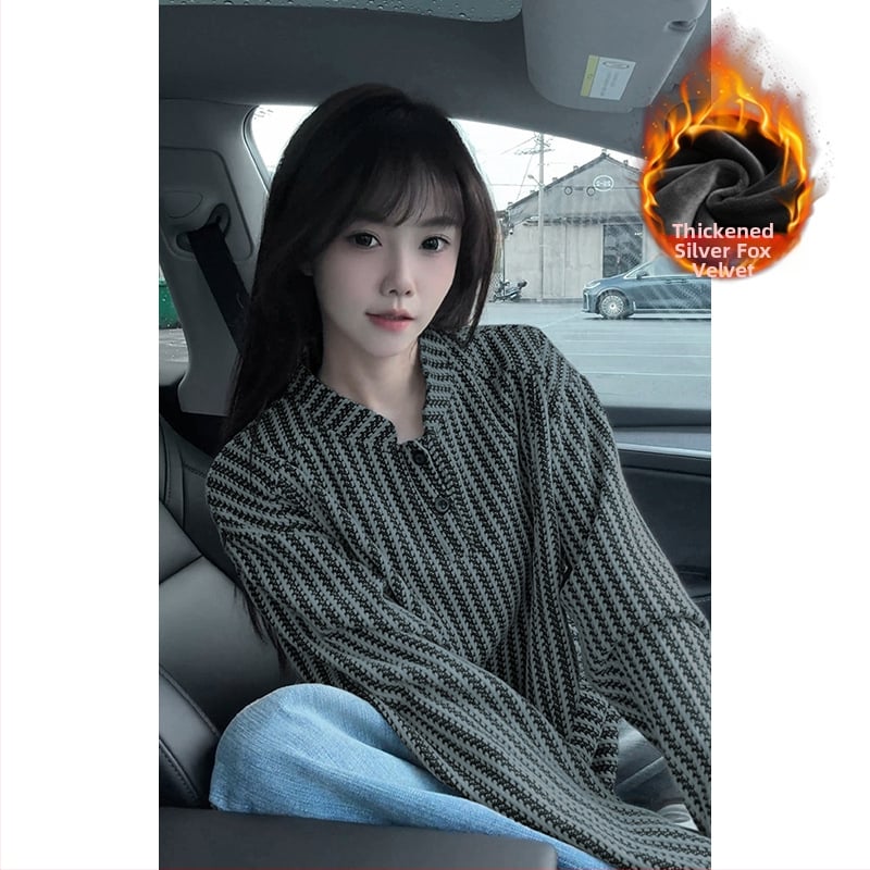 Μακρυμάνικη μπλούζα-T shirt με μοτίβο ψαριού-κόκκαλο, λαιμό τύπου Χένρι, επένδυση φλίς, ύφασμα Chenille, 100% πολυεστέρας