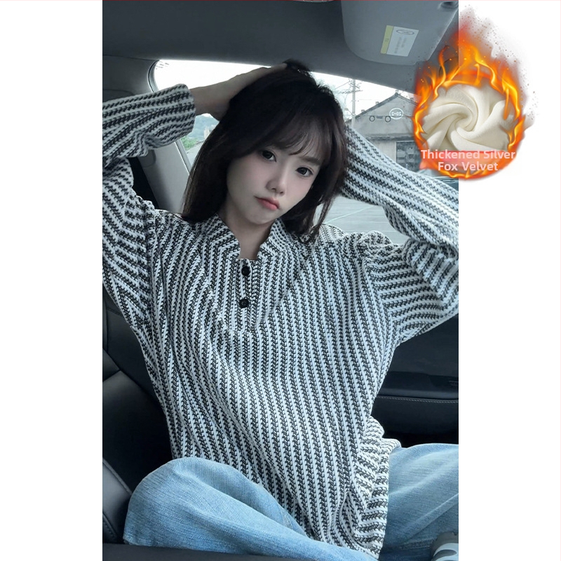 Μακρυμάνικη μπλούζα-T shirt με μοτίβο ψαριού-κόκκαλο, λαιμό τύπου Χένρι, επένδυση φλίς, ύφασμα Chenille, 100% πολυεστέρας