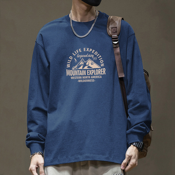 100% βαμβάκι μακρυμάνικη T-shirt με στρογγυρή λαιμόκοψη, τύπωμα με γράμματα, χαλαρή εφαρμογή