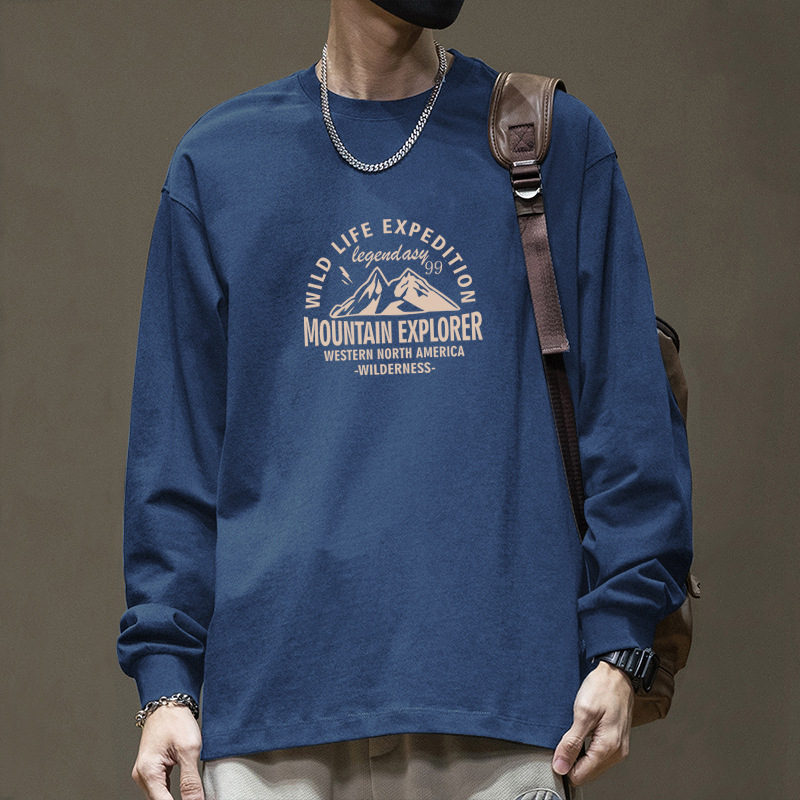 100% βαμβάκι μακρυμάνικη T-shirt με στρογγυρή λαιμόκοψη, τύπωμα με γράμματα, χαλαρή εφαρμογή