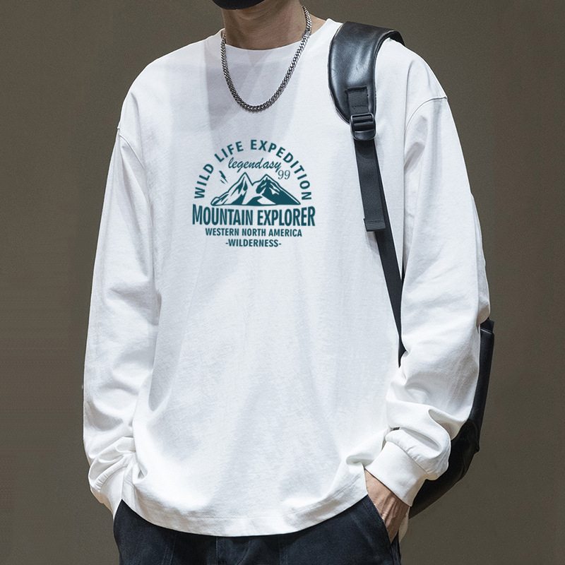 100% βαμβάκι μακρυμάνικη T-shirt με στρογγυρή λαιμόκοψη, τύπωμα με γράμματα, χαλαρή εφαρμογή