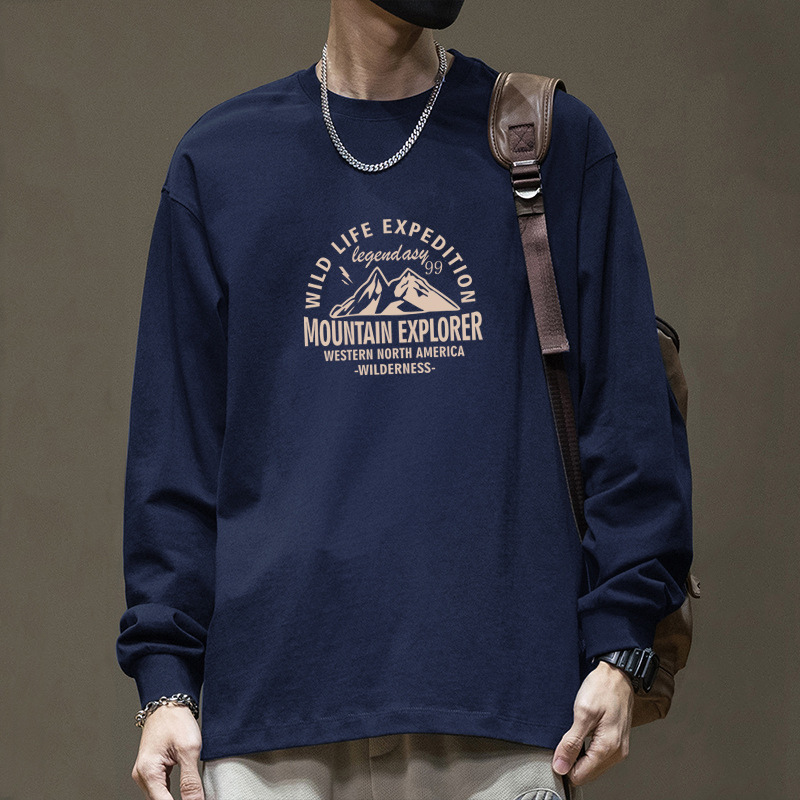 100% βαμβάκι μακρυμάνικη T-shirt με στρογγυρή λαιμόκοψη, τύπωμα με γράμματα, χαλαρή εφαρμογή