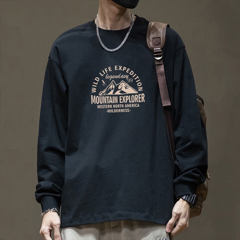 100% βαμβάκι μακρυμάνικη T-shirt με στρογγυρή λαιμόκοψη, τύπωμα με γράμματα, χαλαρή εφαρμογή