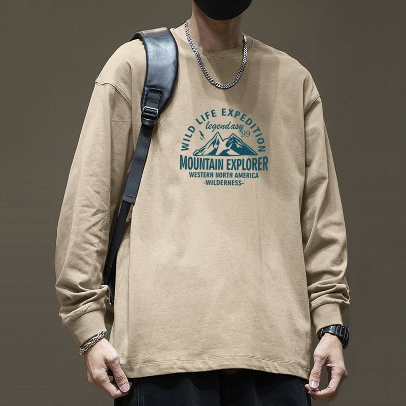 100% βαμβάκι μακρυμάνικη T-shirt με στρογγυρή λαιμόκοψη, τύπωμα με γράμματα, χαλαρή εφαρμογή