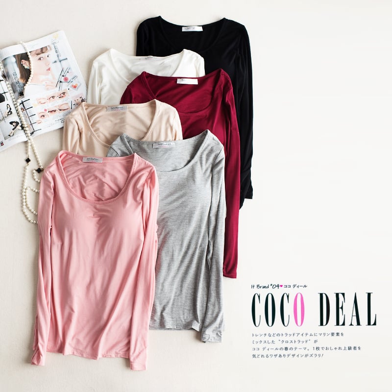 Tricou din viscose cu guler rotund, mâneci lungi, croială Slim
