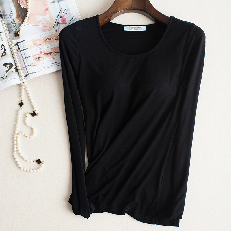 Tricou din viscose cu guler rotund, mâneci lungi, croială Slim