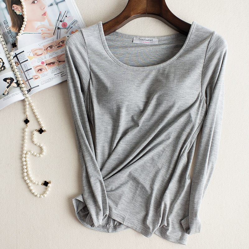 Tricou din viscose cu guler rotund, mâneci lungi, croială Slim