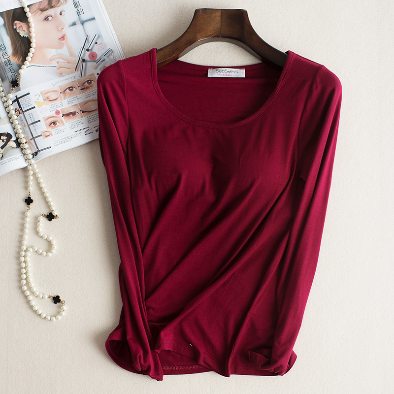 Tricou din viscose cu guler rotund, mâneci lungi, croială Slim
