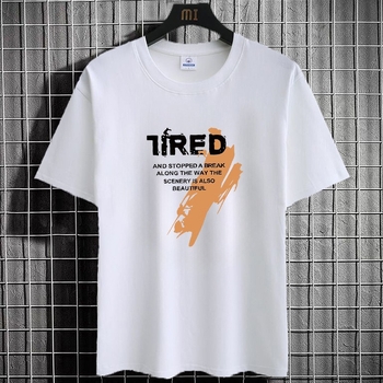 Ανδρικό κοντομάνικο T-shirt με στρογγυλό λαιμό, χαλαρή γραμμή, γεωμετρικό τύπωμα, μίγμα πολυεστέρα, καλοκαίρι