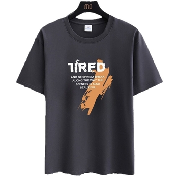 Ανδρικό κοντομάνικο T-shirt με στρογγυλό λαιμό, χαλαρή γραμμή, γεωμετρικό τύπωμα, μίγμα πολυεστέρα, καλοκαίρι