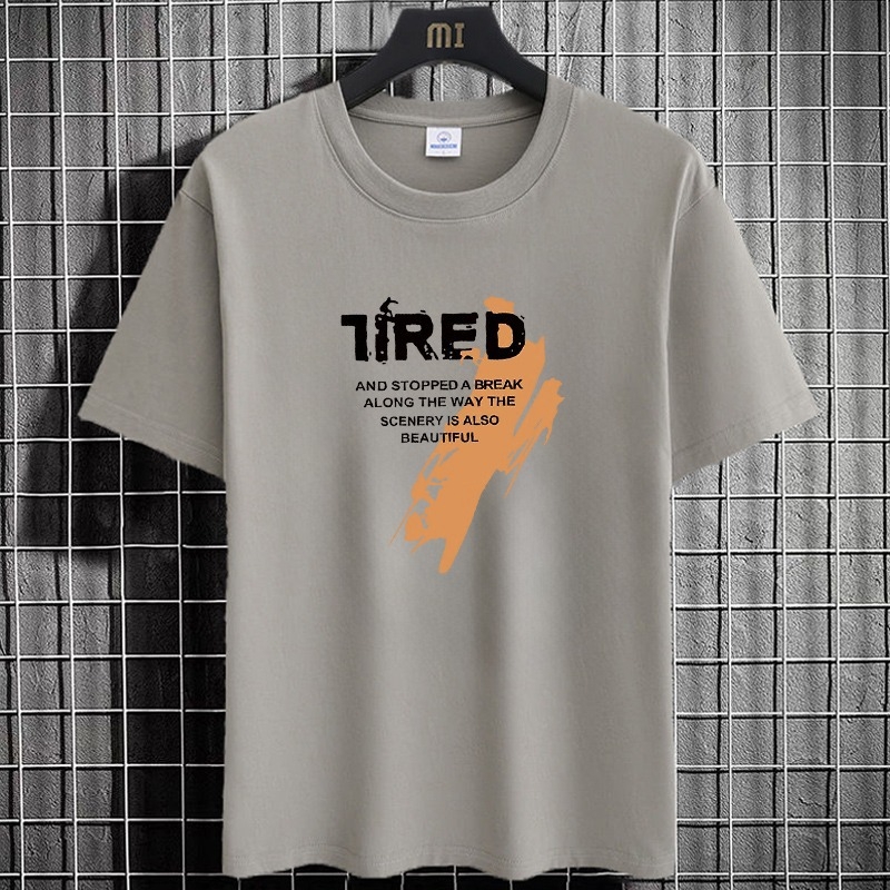 Ανδρικό κοντομάνικο T-shirt με στρογγυλό λαιμό, χαλαρή γραμμή, γεωμετρικό τύπωμα, μίγμα πολυεστέρα, καλοκαίρι