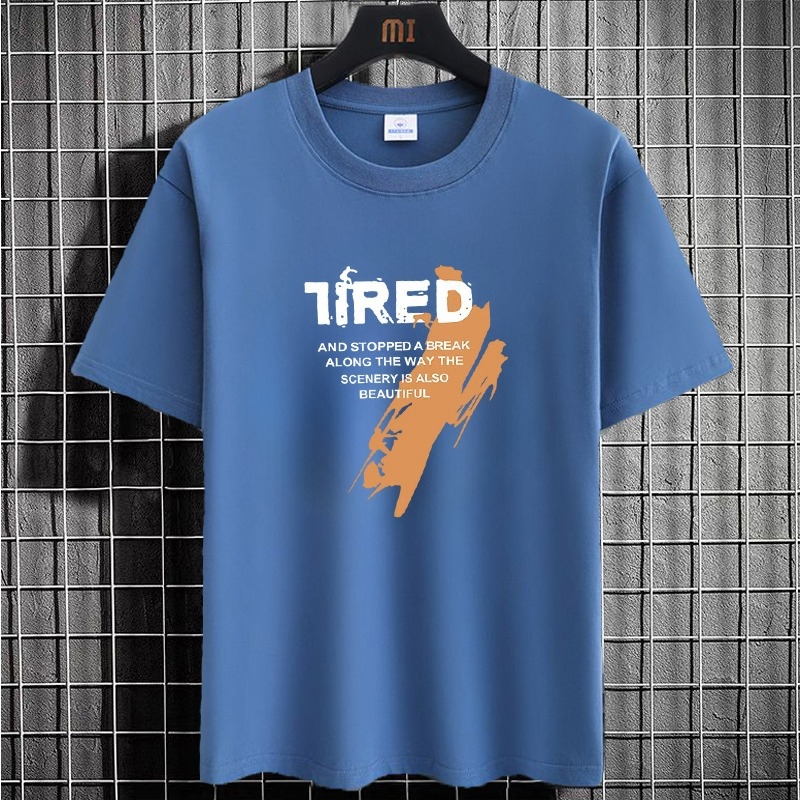 Ανδρικό κοντομάνικο T-shirt με στρογγυλό λαιμό, χαλαρή γραμμή, γεωμετρικό τύπωμα, μίγμα πολυεστέρα, καλοκαίρι