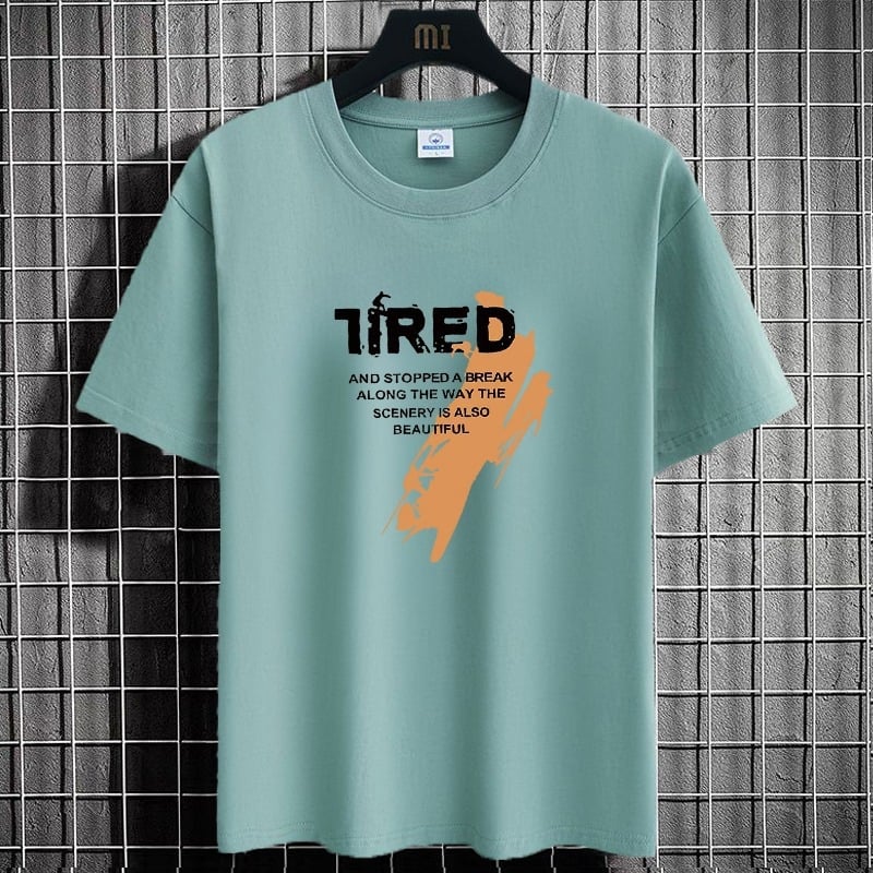 Ανδρικό κοντομάνικο T-shirt με στρογγυλό λαιμό, χαλαρή γραμμή, γεωμετρικό τύπωμα, μίγμα πολυεστέρα, καλοκαίρι