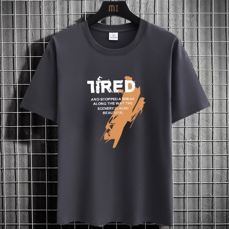 Ανδρικό κοντομάνικο T-shirt με στρογγυλό λαιμό, χαλαρή γραμμή, γεωμετρικό τύπωμα, μίγμα πολυεστέρα, καλοκαίρι