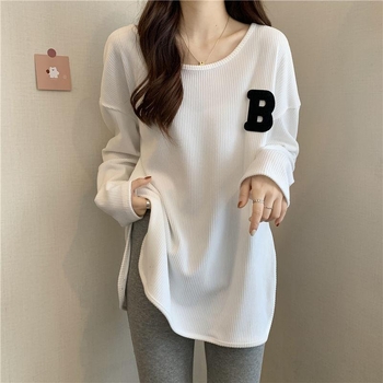 Tricou de damă cu mânecă lungă, broderie și imprimare text, material poliester, guler rotund, stil pulover, stil prințesă (Primăvara 2024)