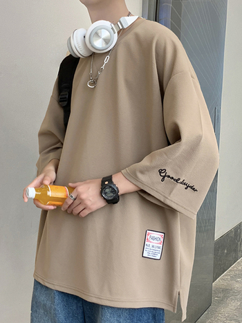 Μπλουζάκι με ιαπωνικό ρετρό στιλ, μοτίβο με γράμματα, πολυεστέρας, κέντημα