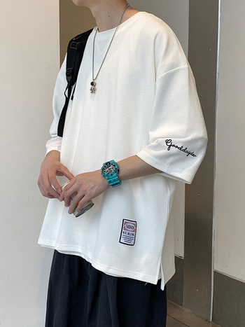 Μπλουζάκι με ιαπωνικό ρετρό στιλ, μοτίβο με γράμματα, πολυεστέρας, κέντημα