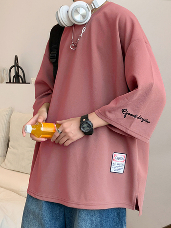 Μπλουζάκι με ιαπωνικό ρετρό στιλ, μοτίβο με γράμματα, πολυεστέρας, κέντημα