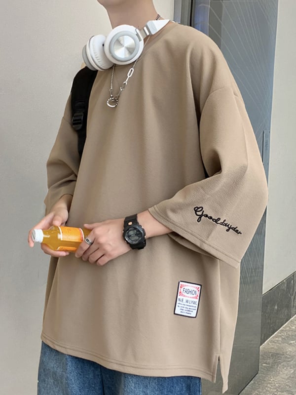 Μπλουζάκι με ιαπωνικό ρετρό στιλ, μοτίβο με γράμματα, πολυεστέρας, κέντημα