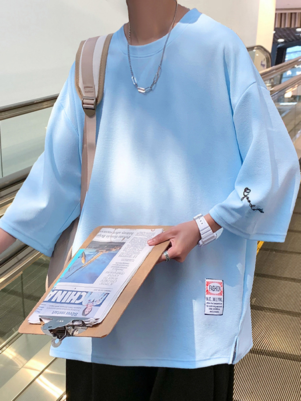 Μπλουζάκι με ιαπωνικό ρετρό στιλ, μοτίβο με γράμματα, πολυεστέρας, κέντημα