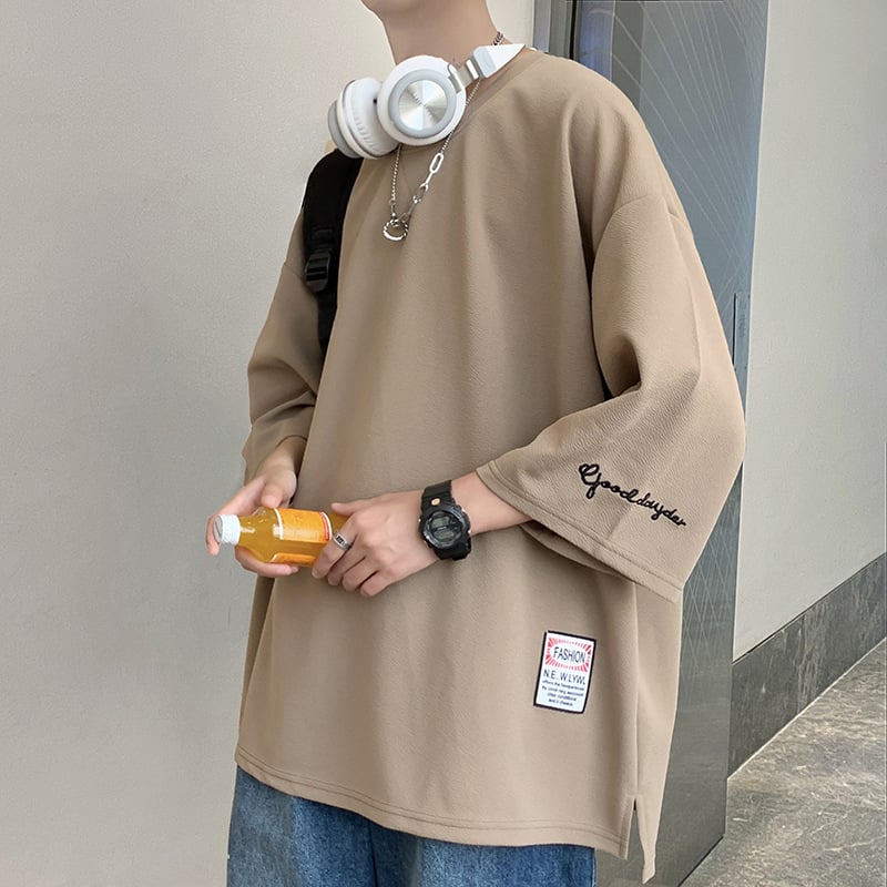 Μπλουζάκι με ιαπωνικό ρετρό στιλ, μοτίβο με γράμματα, πολυεστέρας, κέντημα