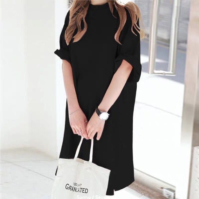 Тениска с средна дължина, 100% памук, свободна кройка, къс ръкав, кръгло деколте, бродерия