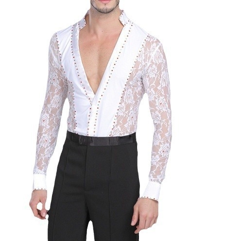 Latino plesni top s dubokim V izrezom i čipkastim jednoposlovnim topom od Xisaa | Milk Silk materijal, Unisex, Proljeće 2022