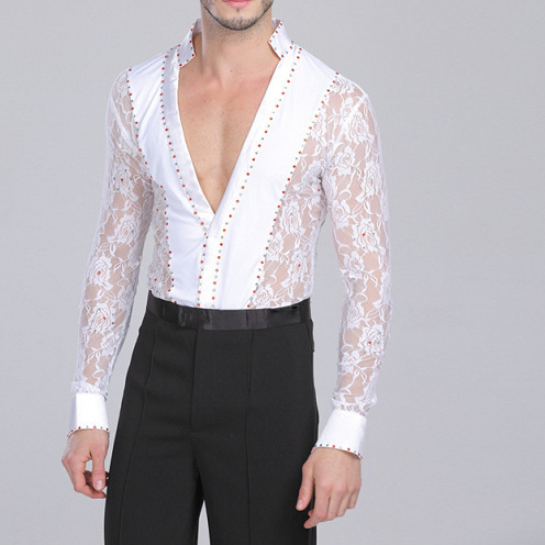 Latino plesni top s dubokim V izrezom i čipkastim jednoposlovnim topom od Xisaa | Milk Silk materijal, Unisex, Proljeće 2022
