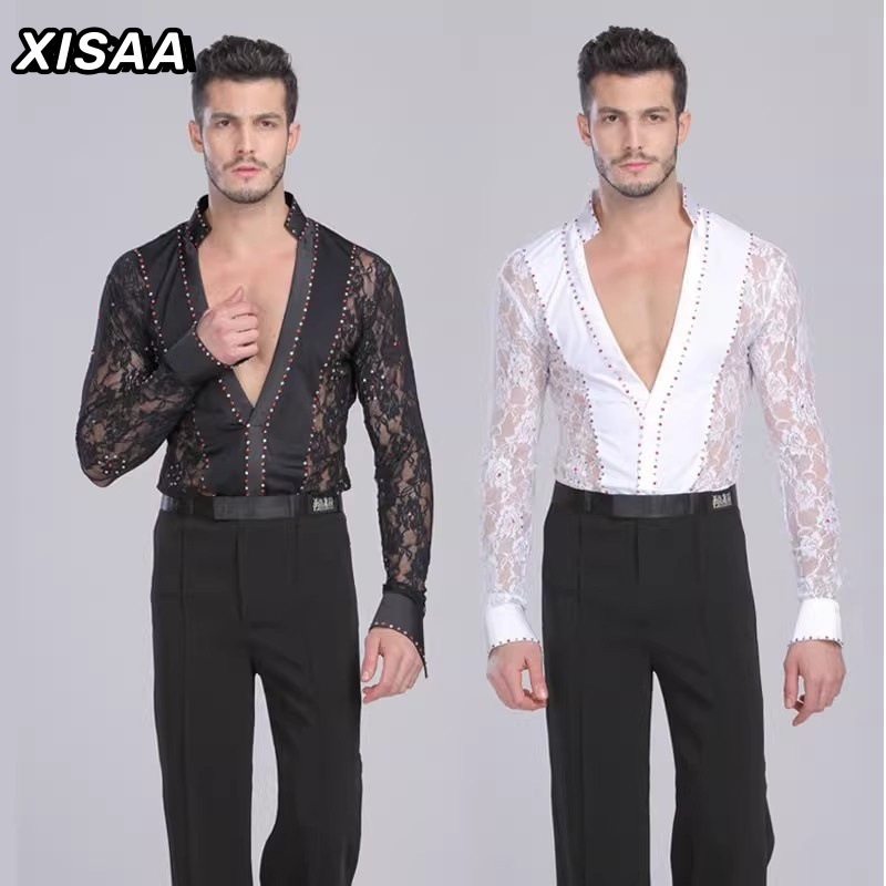 Latino plesni top s dubokim V izrezom i čipkastim jednoposlovnim topom od Xisaa | Milk Silk materijal, Unisex, Proljeće 2022