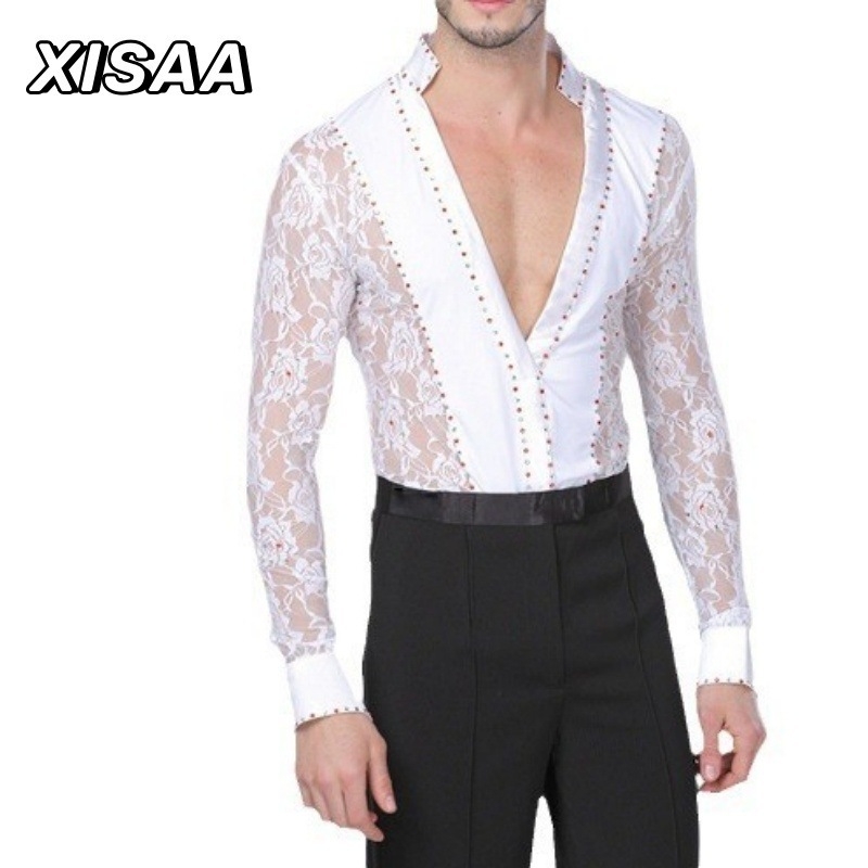 Latino plesni top s dubokim V izrezom i čipkastim jednoposlovnim topom od Xisaa | Milk Silk materijal, Unisex, Proljeće 2022