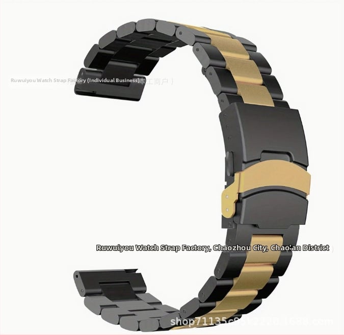 Ремък за часовник от неръждаема стомана за мъже, универсална съвместимост Huawei/Samsung, закопчалка с три зъба, Turtle Back Buckle