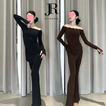 Latino šokių treniruotės komplektas su nėrinių apdaila, vienas pečius, ilgomis rankovėmis, krūties pagalvėlė; 2025 pavasaris; TR audinys; poliesteris 30–50%; Kinų stilius; Literatūrinis retro