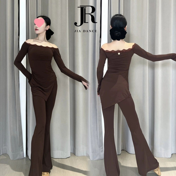 Latino šokių treniruotės komplektas su nėrinių apdaila, vienas pečius, ilgomis rankovėmis, krūties pagalvėlė; 2025 pavasaris; TR audinys; poliesteris 30–50%; Kinų stilius; Literatūrinis retro