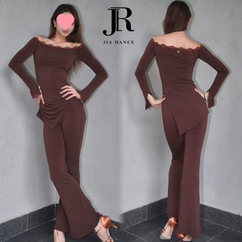 Latino šokių treniruotės komplektas su nėrinių apdaila, vienas pečius, ilgomis rankovėmis, krūties pagalvėlė; 2025 pavasaris; TR audinys; poliesteris 30–50%; Kinų stilius; Literatūrinis retro