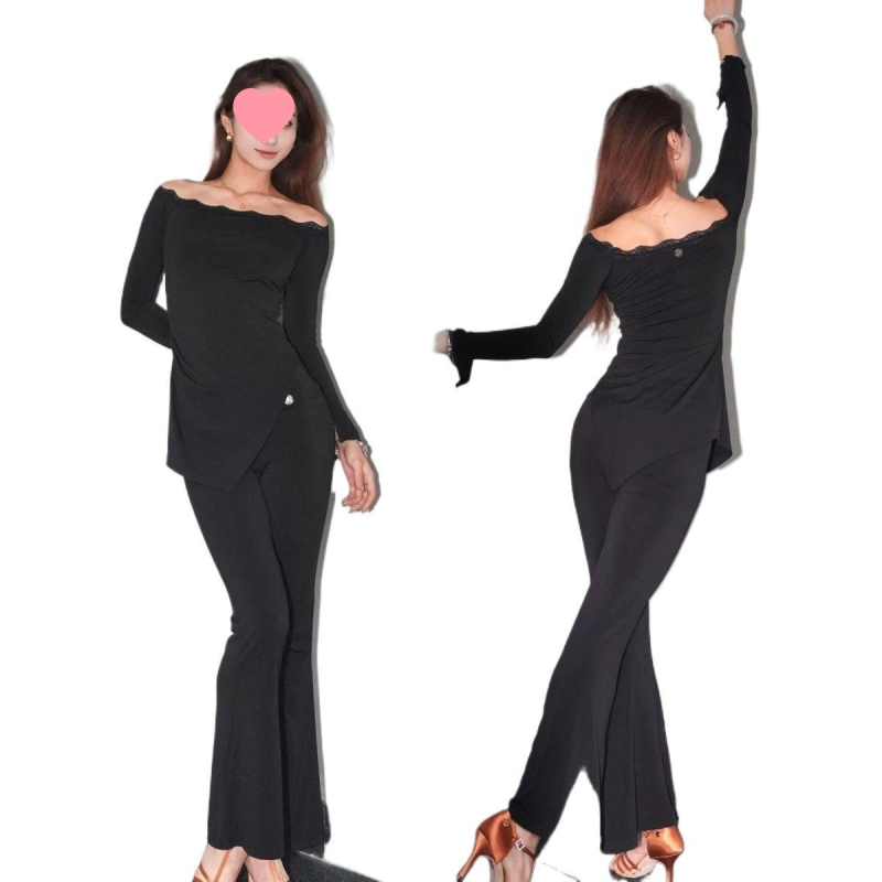 Latino šokių treniruotės komplektas su nėrinių apdaila, vienas pečius, ilgomis rankovėmis, krūties pagalvėlė; 2025 pavasaris; TR audinys; poliesteris 30–50%; Kinų stilius; Literatūrinis retro