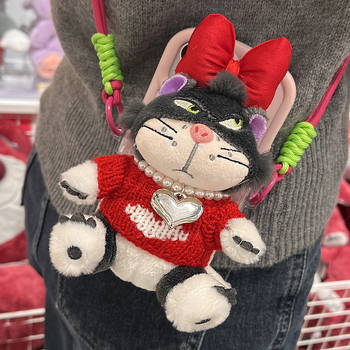 Kućni telefon s plišanim privjeskom Lucifer mačka, crtani stil, aromatičan pliš, s kaišem za vješanje u automobil